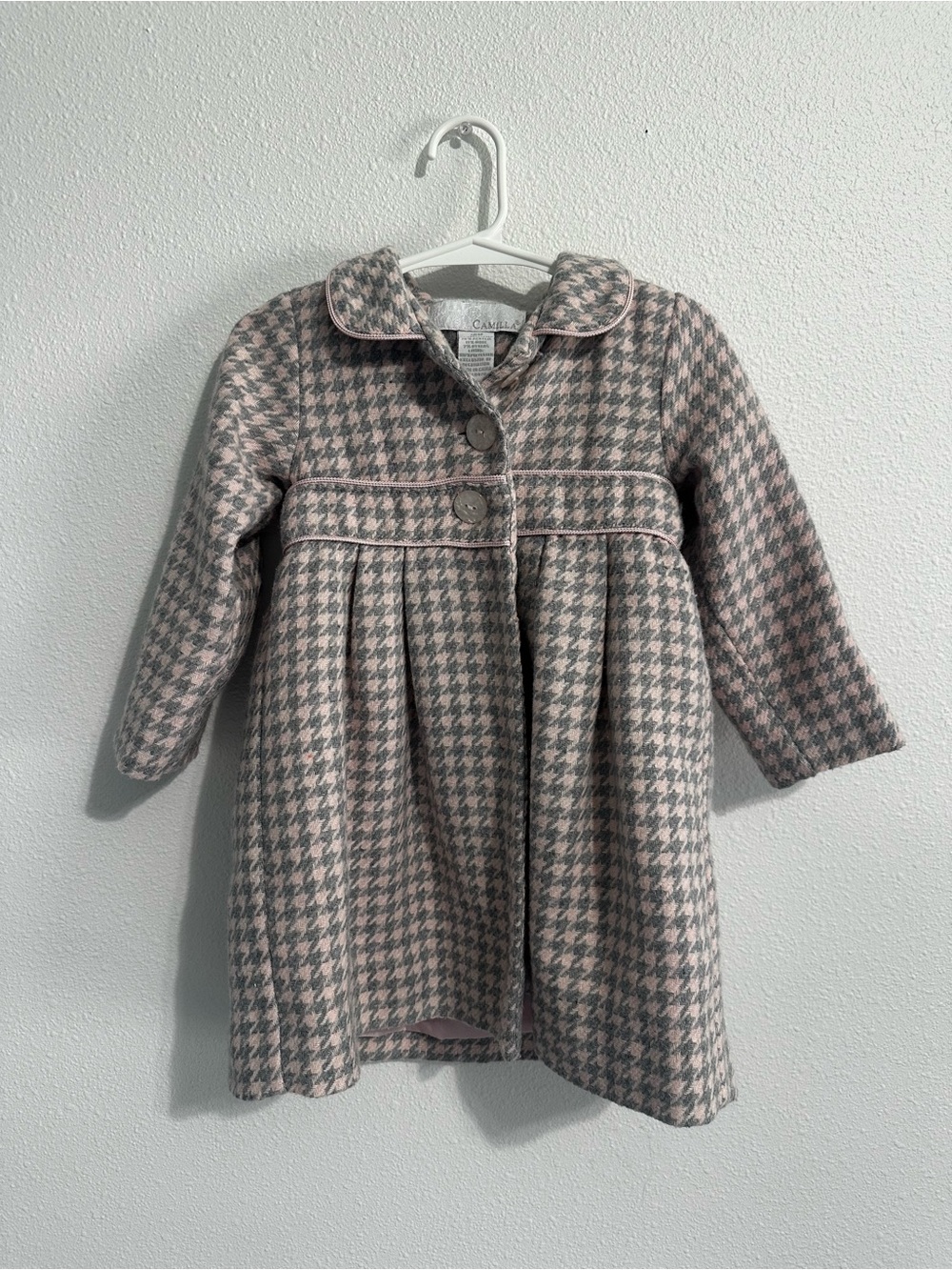 Camilla Pink & Gray Houndstooth Girls' Dress Coat
